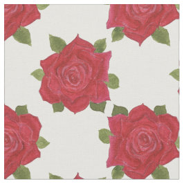 Romantic Red Roses Pattern on White Custom Fabric Stof