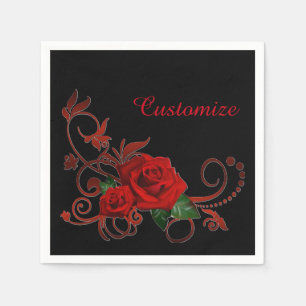 Romantic Red Roses Red en Black Napkins Servet