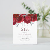 Romantic Red Roses Silver 21st Birthday Invitation (Staand voorkant)