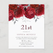 Romantic Red Roses Silver 21st Birthday Invitation (Voorkant)