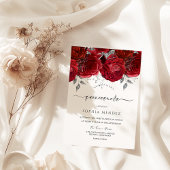 Romantic Red Roses Silver Leaf Quinceanera Kaart