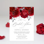 Romantic Red Roses Silver Leaf Vrijgezellenfeest Kaart<br><div class="desc">Romantic Red Roses Silver Leaf Bridal Shower Invitation Bekijk het collectie in Niche en Nest Store</div>