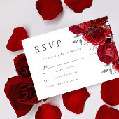 Romantic Red Roses Silver Leaf Wedding RSVP Kaartje