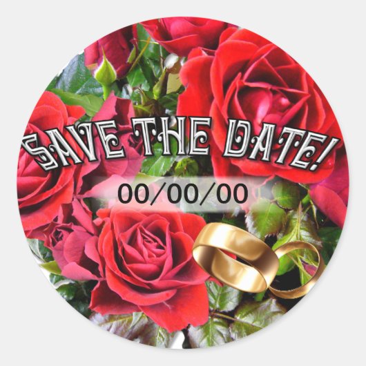 Romantic Red Roses ~ Sla de datum-sticker op Ronde Sticker (Voorkant)