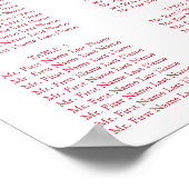 Romantic Red Roses Wedding Seating Chart Poster (Hoek)