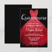Romantic Red Sparkle Dress Quinceanera 15e partij Kaart (Voorkant / Achterkant)