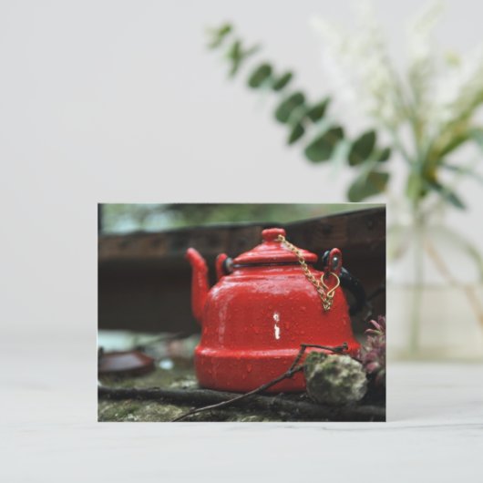 Romantic Red Tea Kettle Briefkaart (Staand voorkant)