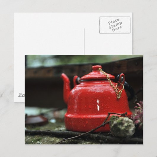 Romantic Red Tea Kettle Briefkaart (Voorkant / Achterkant)