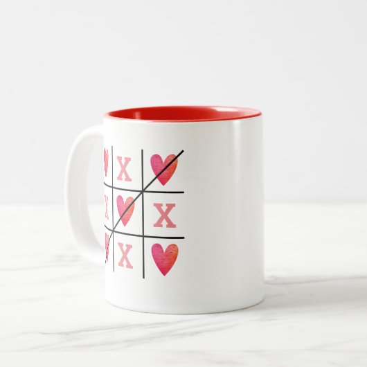 Romantic Red Valentijn Hearts Tweekleurige Koffiemok (Voorkant links)