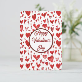 Romantic Red Valentine’s Day Card with Hearts Bedankkaart