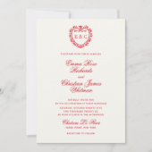 Romantic Red Vintage Monogram Crest Wedding Kaart (Voorkant)
