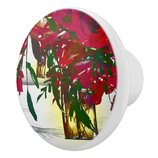 Romantic Red Waterverf Rozen & Lantern Rustic Keramische Knop (Rechts)