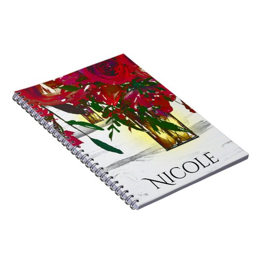 Romantic Red Waterverf Rozen & Lantern Rustic Notitieboek (Rechterzijde)