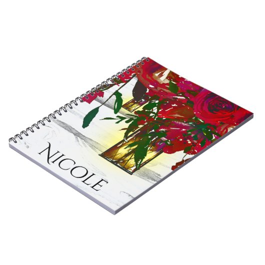 Romantic Red Waterverf Rozen & Lantern Rustic Notitieboek (Linkerzijde)