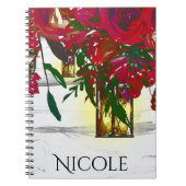 Romantic Red Waterverf Rozen & Lantern Rustic Notitieboek (Voorkant)