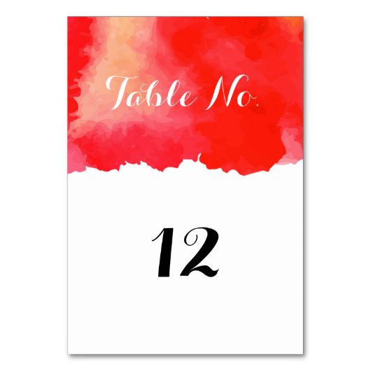 Romantic Red Waterverf Wedding Table Number Kaart (Voorkant)