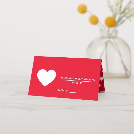 Romantic Red Wedding Logo Heart Pattern Plaatskaartje (Voorkant)