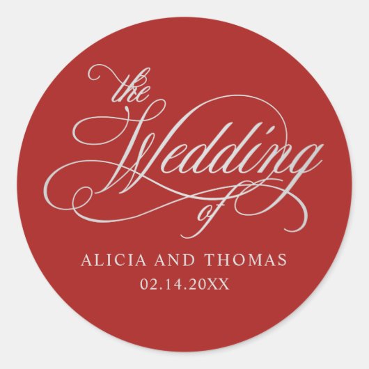 Romantic Red Wedding met kalligrafie Ronde Sticker (Voorkant)