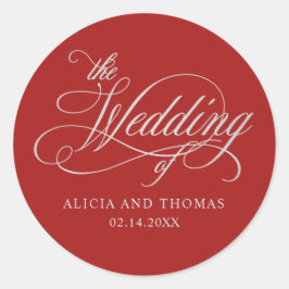 Romantic Red Wedding met kalligrafie Ronde Sticker