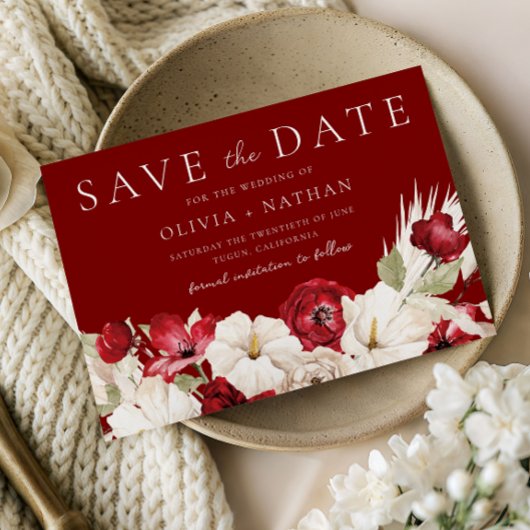 Romantic Red & White Flowers Wedding  Save The Date