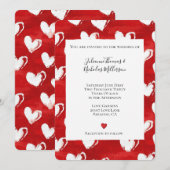 Romantic Red White Hearts Wedding Kaart (Voorkant / Achterkant)