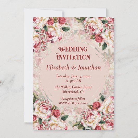 Romantic Red-White Roses Custom wedding invitation (Voorkant)
