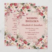 Romantic Red-White Roses Custom wedding invitation (Voorkant / Achterkant)