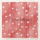 Romantic Red White Stripes Hearts Love Glazen Onderzetter (Voorkant)