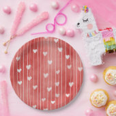 Romantic Red White Stripes Hearts Love Papieren Bordje (Feest)