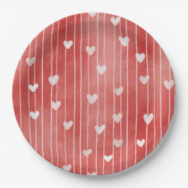 Romantic Red White Stripes Hearts Love Papieren Bordje