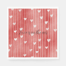 Romantic Red White Stripes Hearts Love Servet