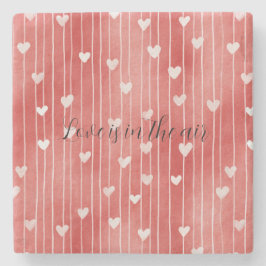 Romantic Red White Stripes Hearts Love Stenen Onderzetter
