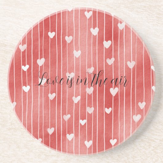 Romantic Red White Stripes Hearts Love Zandsteen Onderzetter (Voorkant)