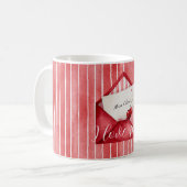 Romantic Red White Stripes Mon Cheri Love Koffiemok (Voorkant links)