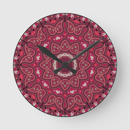 Romantic Reds Kaleidoscope Paisley Boho Ronde Klok (Voorkant)