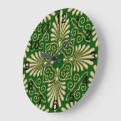 Romantic Retro Art Deco Damask Green Gold 01 Grote Klok (Hoek)