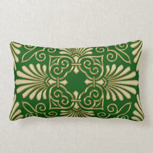 Romantic Retro Art Deco Damask Green Gold 01 Kussen
