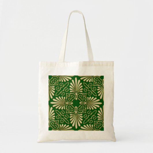 Romantic Retro Art Deco Damask Green Gold 01 Tote Bag (Voorkant)