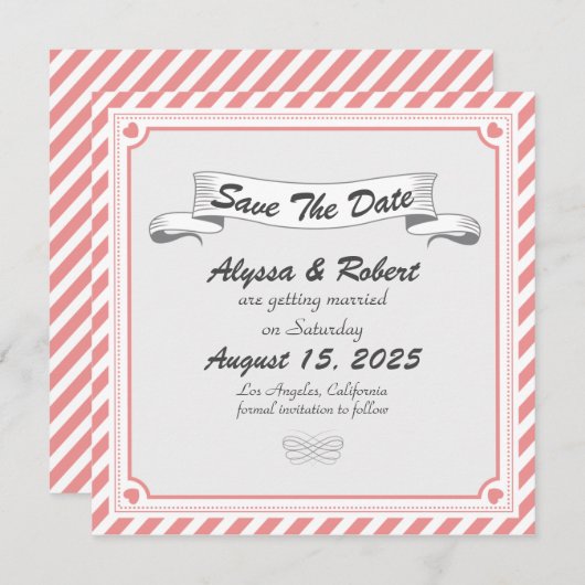 Romantic Retro Design Save the Date Card (Voorkant / Achterkant)