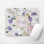 Romantic  Retro Flowers op Barn Wood & Name Muismat (Met muis)