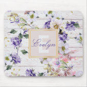 Romantic  Retro Flowers op Barn Wood & Name Muismat (Voorkant)