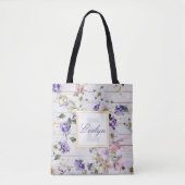 Romantic  Retro Flowers op Barn Wood & Name Tote Bag (Voorkant)