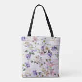 Romantic  Retro Flowers op Barn Wood & Name Tote Bag (Achterkant)