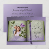 Romantic Retro Love Book Paars Wedding Invites Kaart (Voorkant / Achterkant)