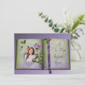 Romantic Retro Love Book Paars Wedding Invites Kaart (Staand voorkant)