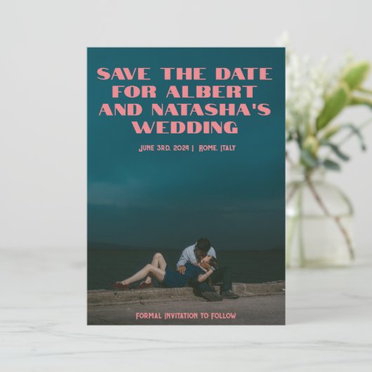 Romantic Retro Movie Poster Save the Date Kaart (Staand voorkant)