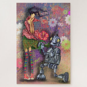 Romantic Robot en Girl Puzzle Painting Legpuzzel