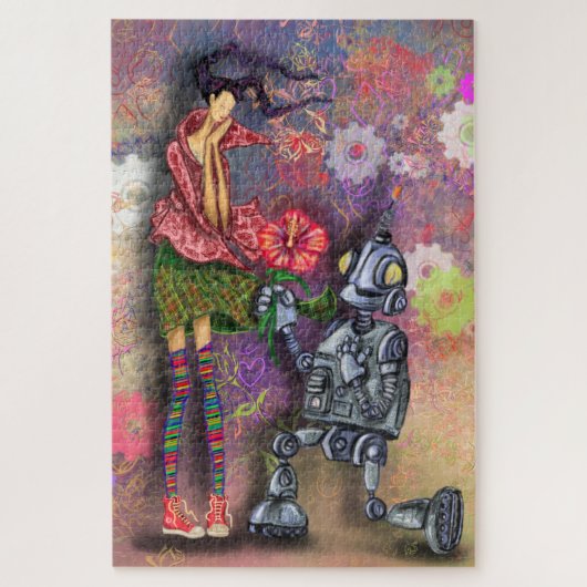 Romantic Robot en Girl Puzzle Painting Legpuzzel (Verticaal)