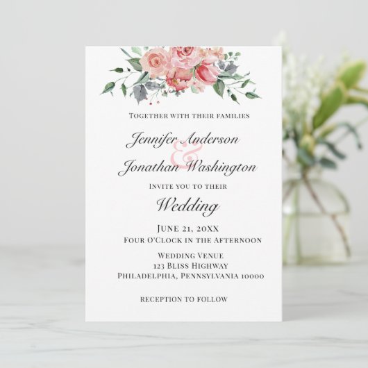 Romantic Roos Flat Announcement Kaart (Staand voorkant)