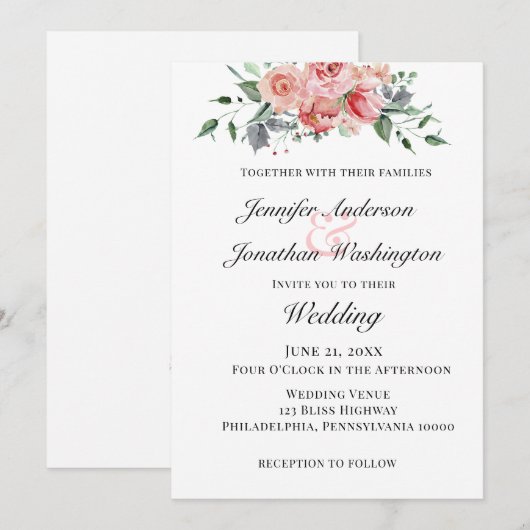 Romantic Roos Flat Announcement Kaart (Voorkant / Achterkant)